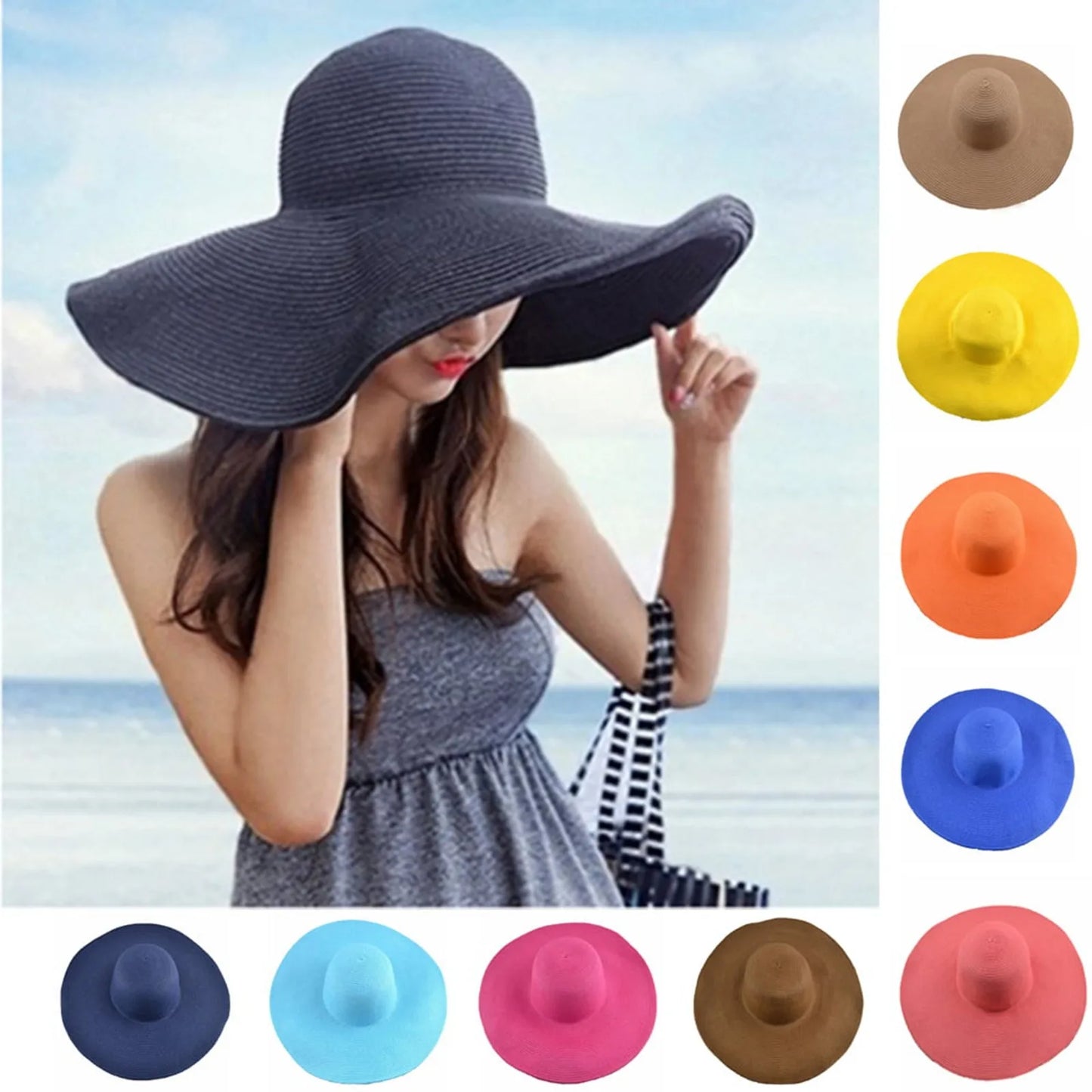 Women's Sun Visor Hat Wide Rimmed Summer Foldable Roll Up Beach Hat Solid Color Casual Outdoor Sun Protection Large Hat