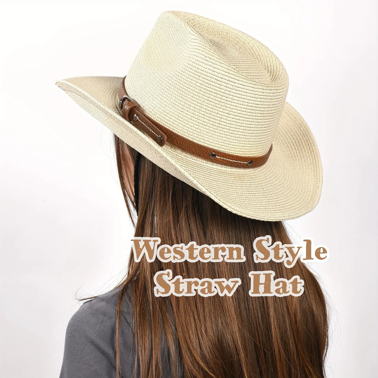 Foldable Unisex Wide Brim Straw Cowboy Hat, Sun Protection Western Cowgirl/Cowboy Hat, Summer Beach Sun Hat With Wind Lanyard