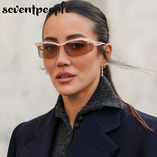 Semi-Rimless Cat Eye Sunglasses Women 2025 Luxury Brand Designer Trending Sports Y2K Punk Sun Glasses For Ladies Shades Eyewear