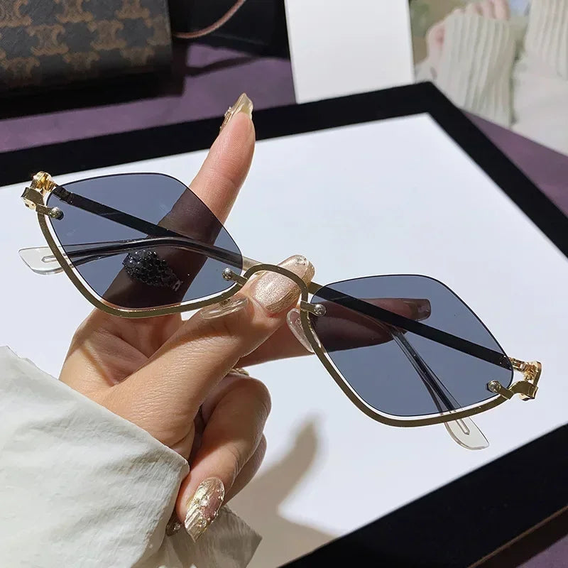 New Metal Half Frame Diamond Shaped Sunscreen Glasses Men's and Women's European and American Fashionable Small Frame Glasses