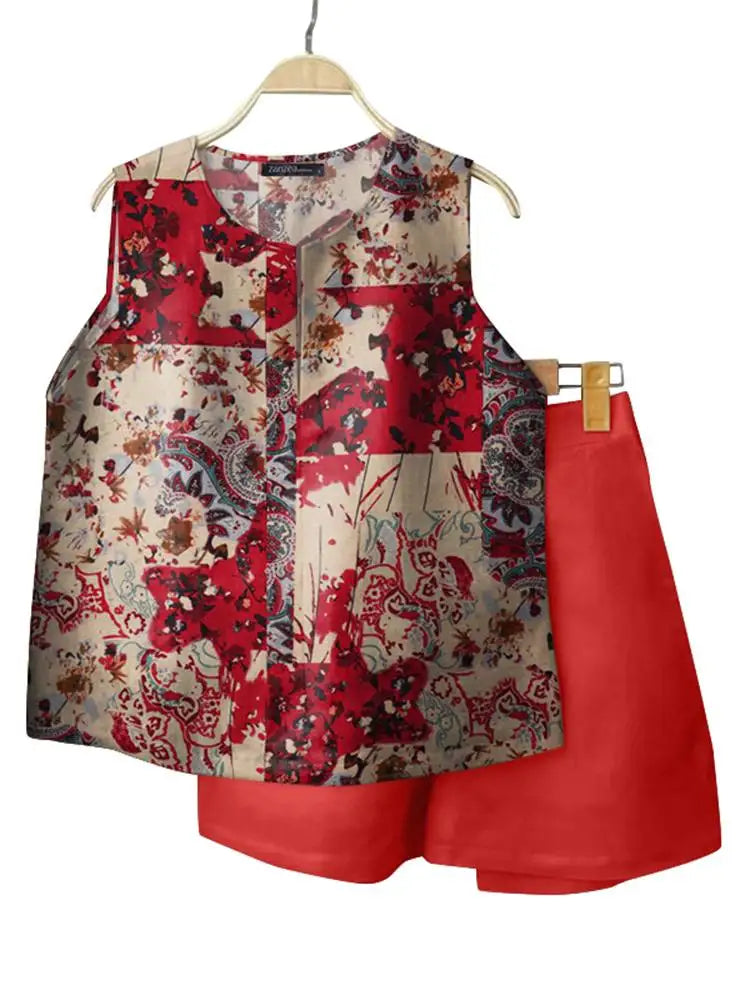 Casual Loose Sleeveless Tank and Shorts ZANZEA Women Summer 2pcs Short Sets Fashion Solid Tracksuit Sexy Pocket Matching Suits