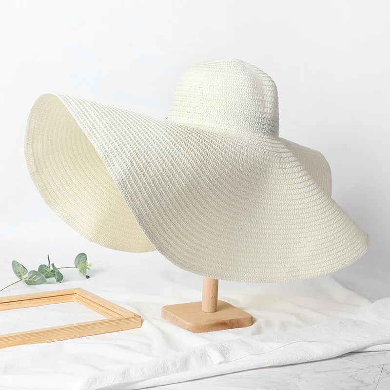 Summer 70cm Large Wide Brim Sun Hats For Women Oversized Beach Hat Foldable Travel Straw Hat Lady UV Protection Sun Shade Hat