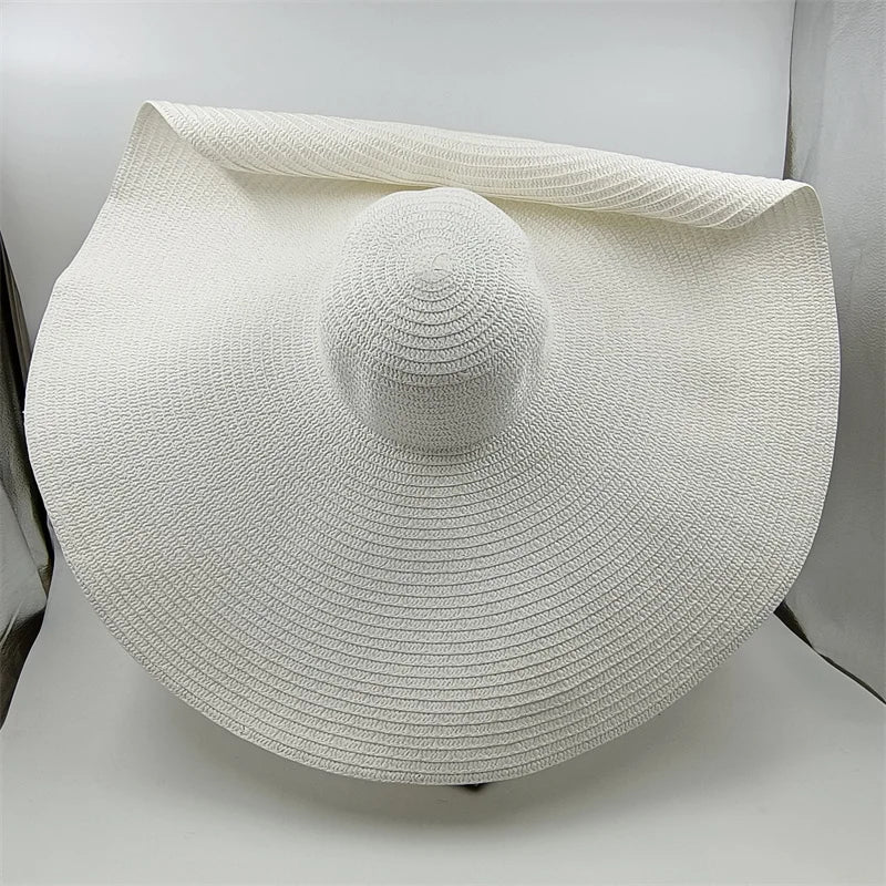 White punk straw hat 25cm large brim hat wholesale sun hat ultra-thin breathable summer sun hat straw hat travel men and women