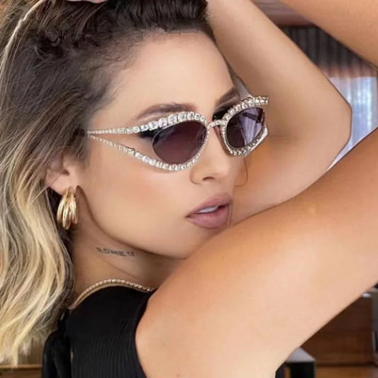 2023 Fashion Luxury Crystal Shiny Sunglasses Women Sexy Cat Eye Rhinestone Party Elegant Sun Glasses Female Shades Oculos De Sol