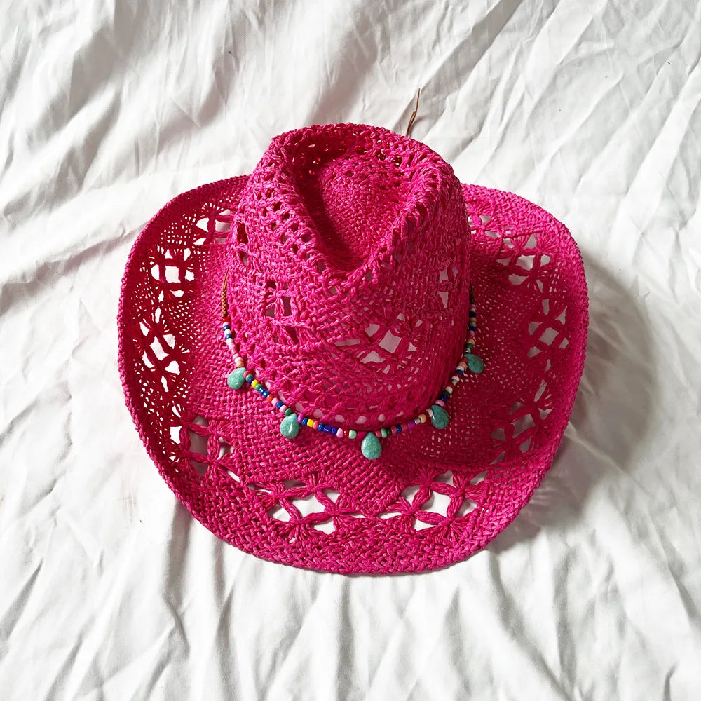 Lake Blue Cowboy Straw Hat 2023 Western Cowboy Sun Hat Spring Knight Hat Unisex Jazz Hat Summer Wide brimmed Hat sombrero hombre