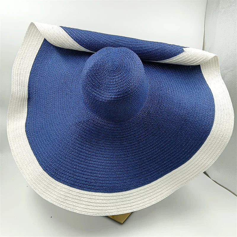 White punk straw hat 25cm large brim hat wholesale sun hat ultra-thin breathable summer sun hat straw hat travel men and women