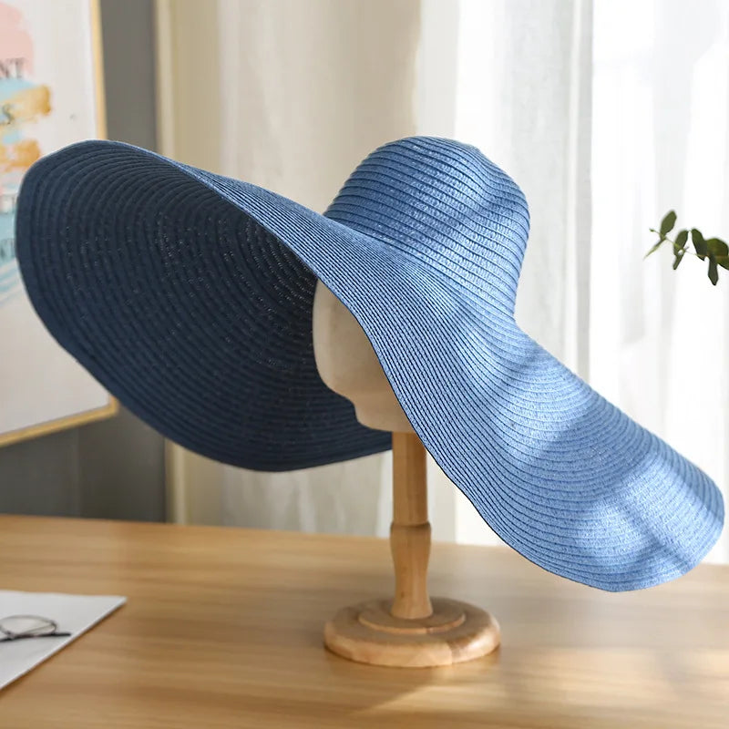 Summer 70cm Large Wide Brim Sun Hats For Women Oversized Beach Hat Foldable Travel Straw Hat Lady UV Protection Sun Shade Hat