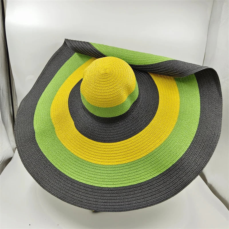 White punk straw hat 25cm large brim hat wholesale sun hat ultra-thin breathable summer sun hat straw hat travel men and women