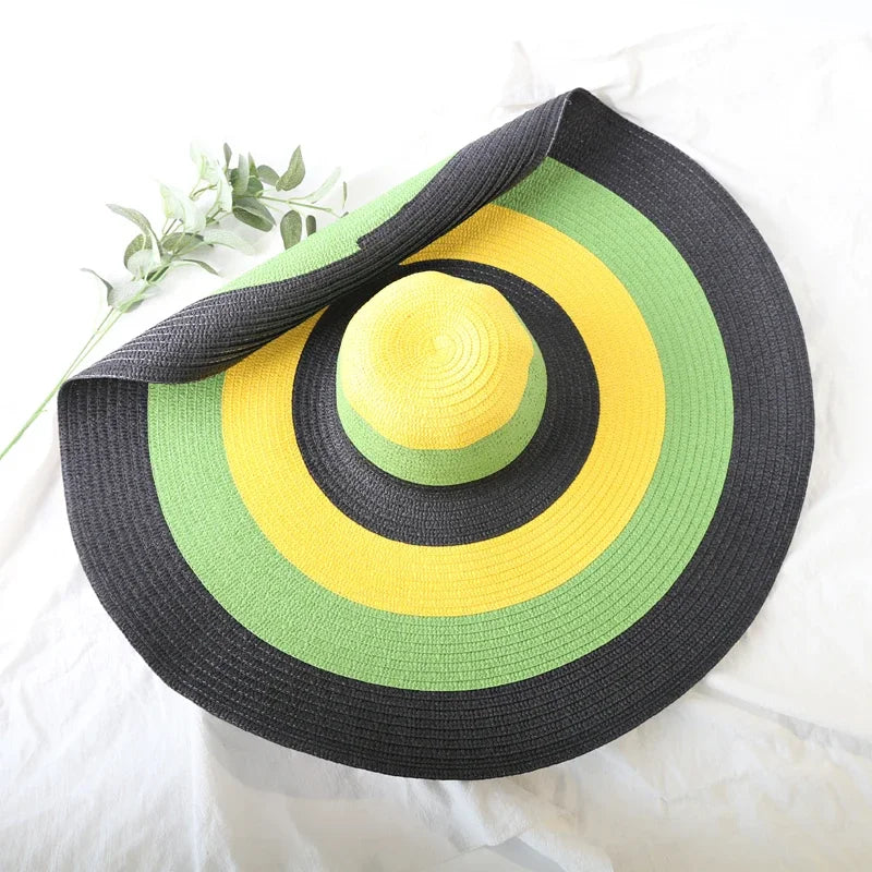 70cm Oversized  Wide Brim Sun Hat Travel  Large UV Protection Beach Straw Hats Women's Summer Floppy Foldable Chapeaux Wholesale