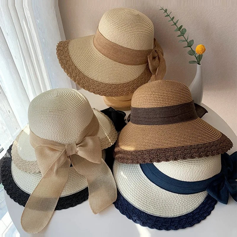 New Straw Hat Summer Women's Beach Big Brim Beach Outdoor Sun Protection and Sunshade Hat Holiday Foldable Straw Hat Sun Hat