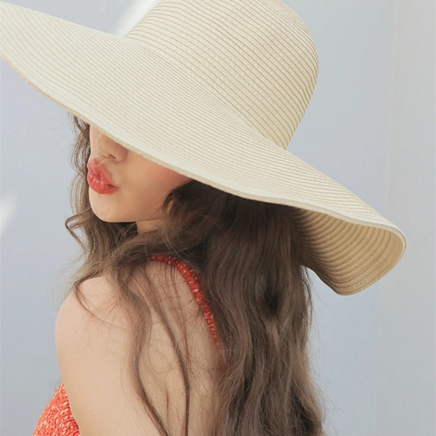 Women's Sun Visor Hat Wide Rimmed Summer Foldable Roll Up Beach Hat Solid Color Casual Outdoor Sun Protection Large Hat