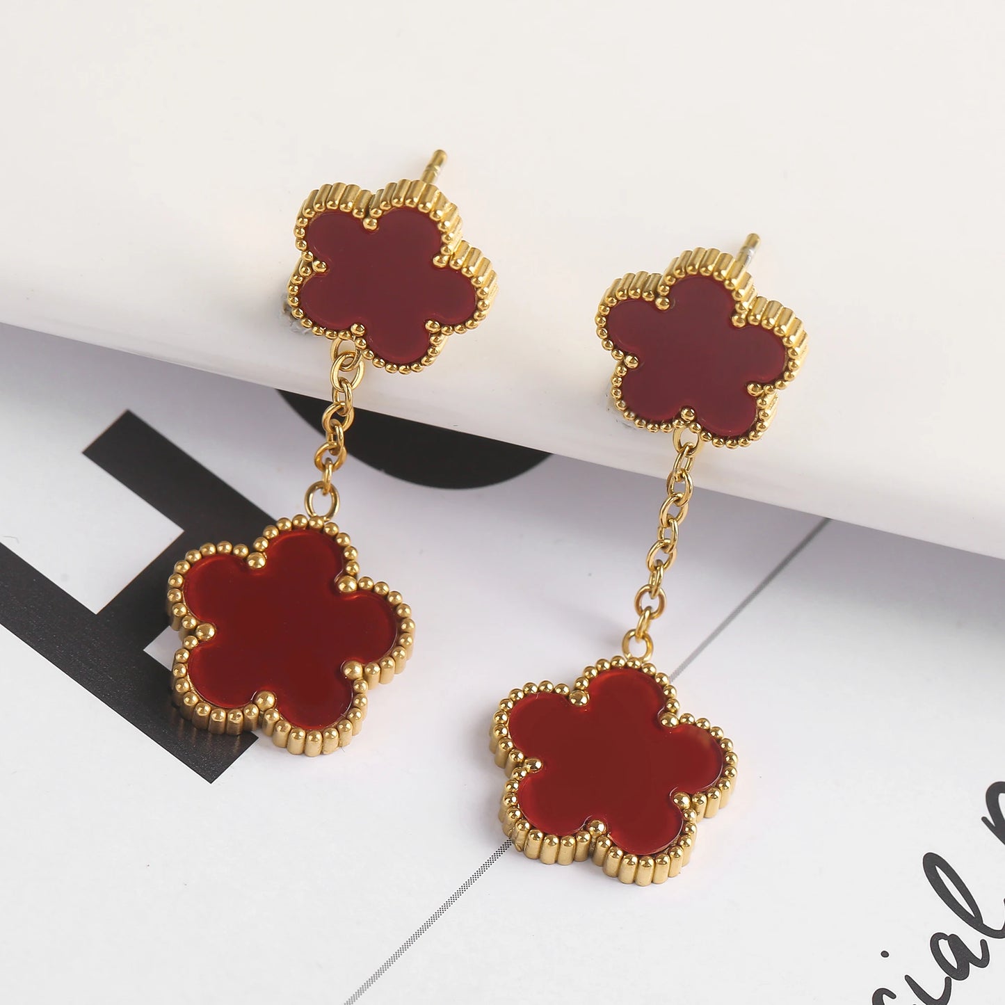 New Design Of Tassel Earrings Plum Blossom Plant Jewelry Set For Women Asymmetrical Stainless Steel Non Fading Clover
