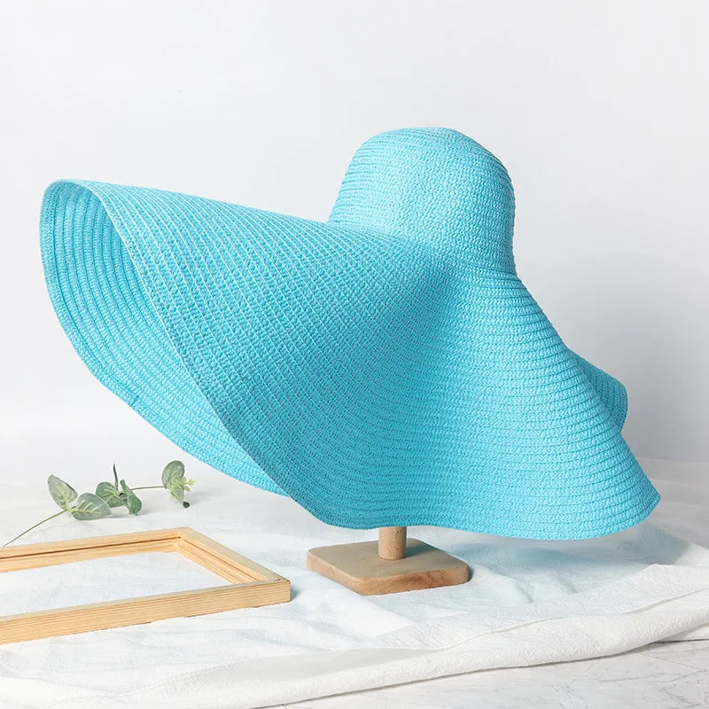 Summer 70cm Large Wide Brim Sun Hats For Women Oversized Beach Hat Foldable Travel Straw Hat Lady UV Protection Sun Shade Hat