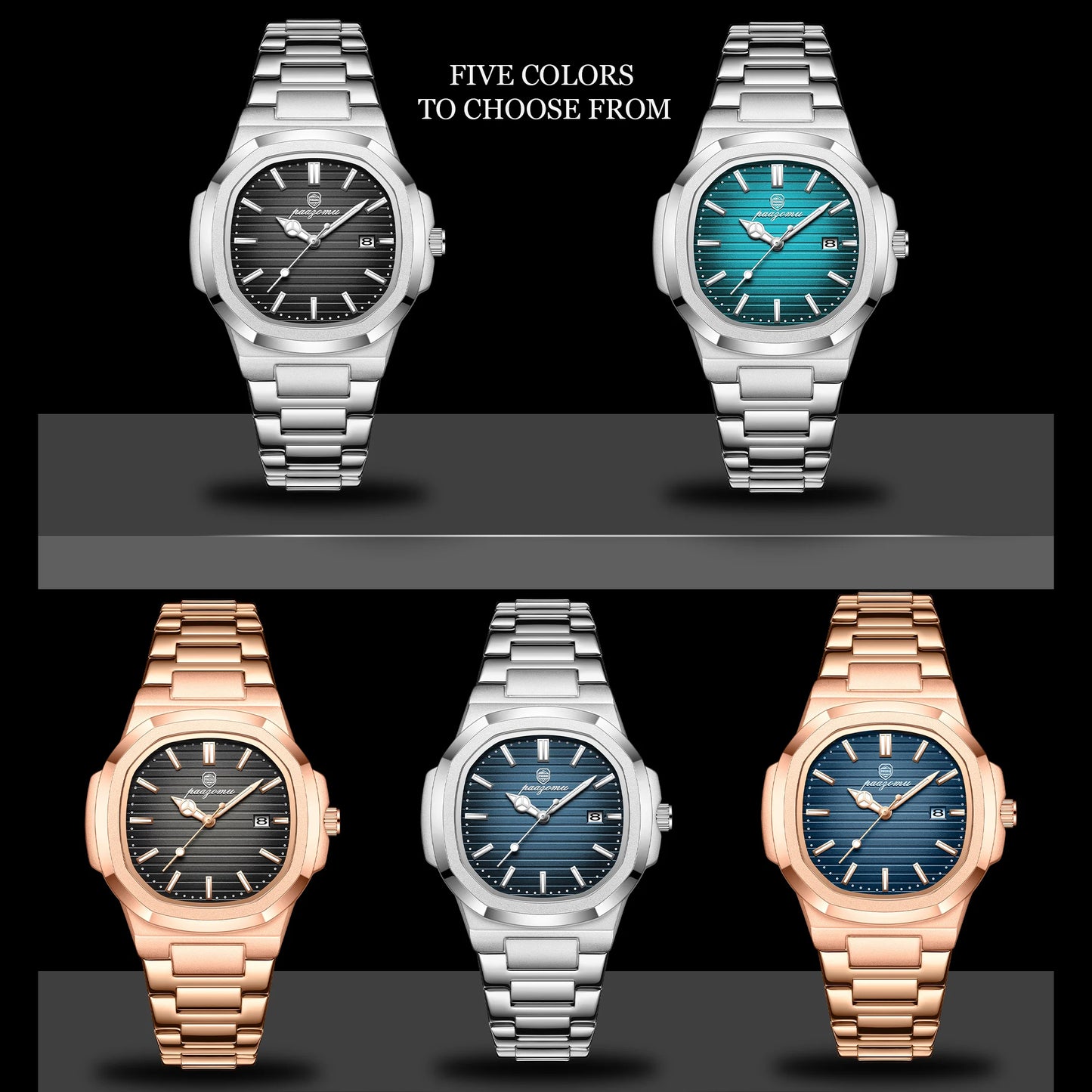 PENGAGAR Luxury Men Watch Business Waterproof Male Clock Luminous Date Stainless Steel Square Quartz Watch reloj hombre 2024 New