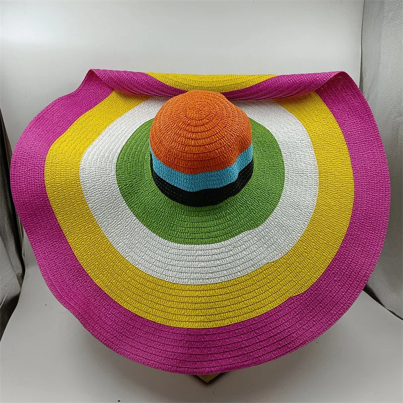 White punk straw hat 25cm large brim hat wholesale sun hat ultra-thin breathable summer sun hat straw hat travel men and women