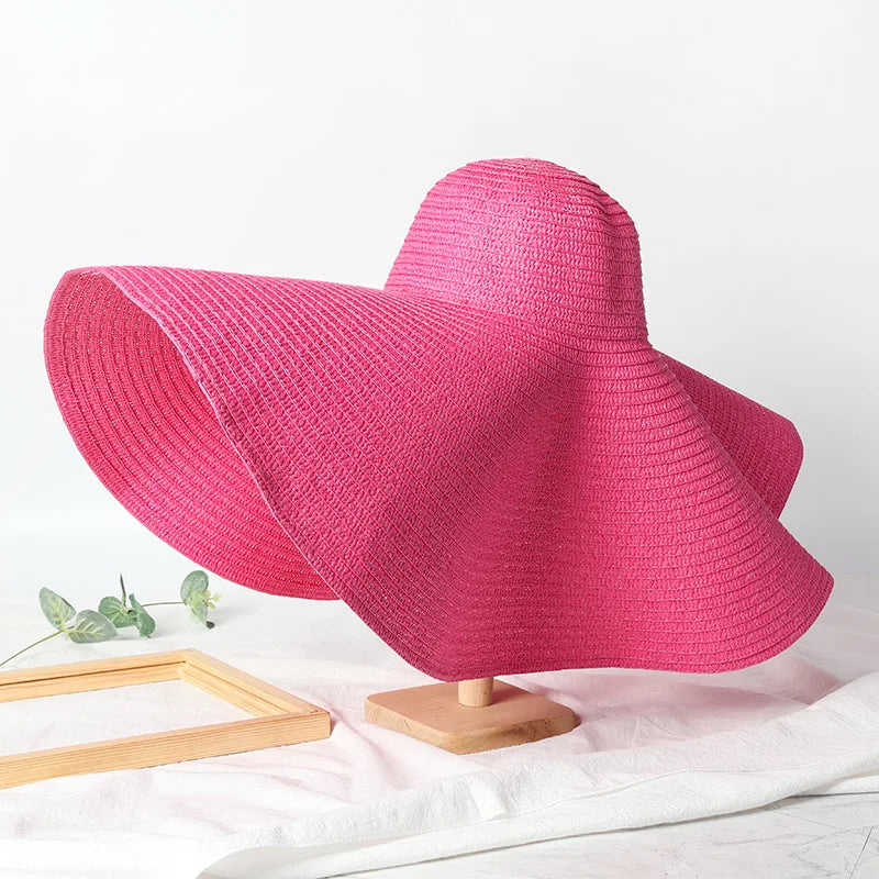 Summer 70cm Large Wide Brim Sun Hats For Women Oversized Beach Hat Foldable Travel Straw Hat Lady UV Protection Sun Shade Hat