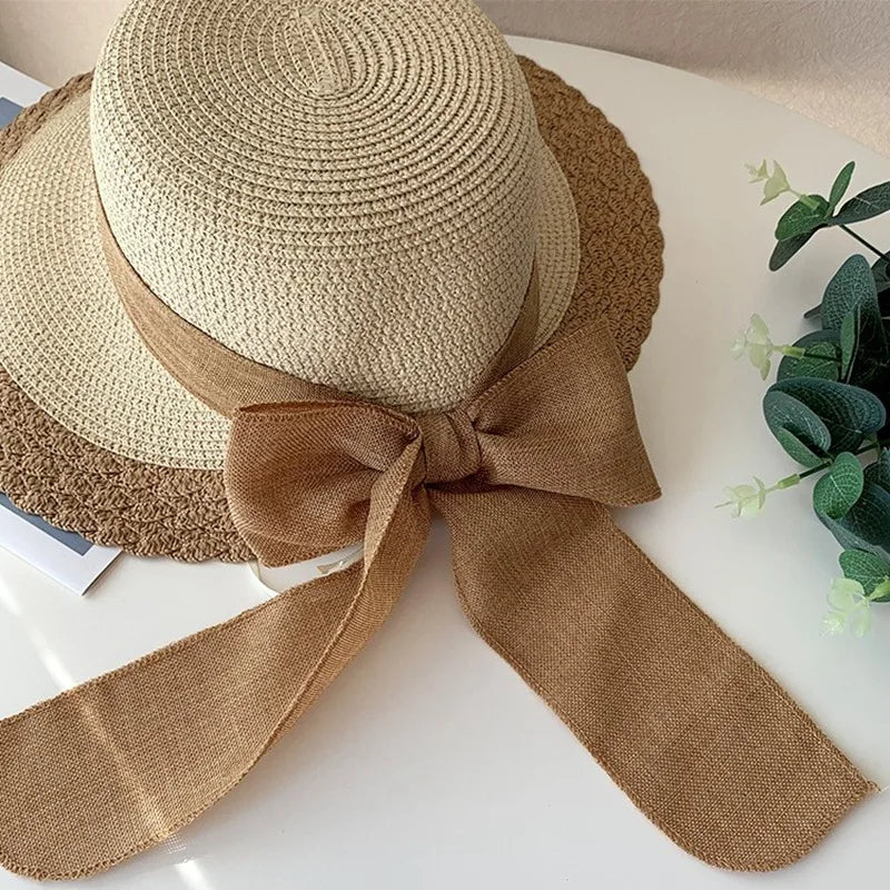 New Straw Hat Summer Women's Beach Big Brim Beach Outdoor Sun Protection and Sunshade Hat Holiday Foldable Straw Hat Sun Hat
