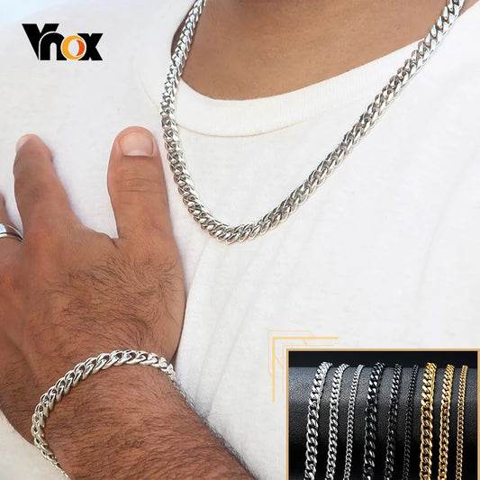 Vnox 18-70cm Curb Chain Necklaces 3-11mm Men's Miami Cuban Link Classic Punk Heavy Metal Stainless Steel Long Women Necklace