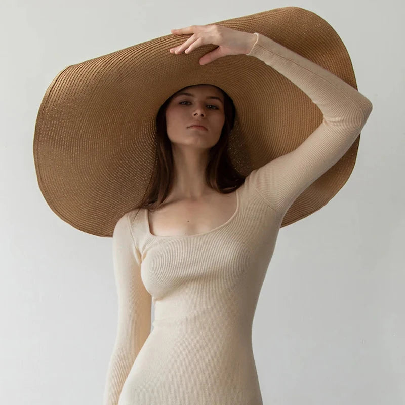 Summer 70cm Large Wide Brim Sun Hats For Women Oversized Beach Hat Foldable Travel Straw Hat Lady UV Protection Sun Shade Hat