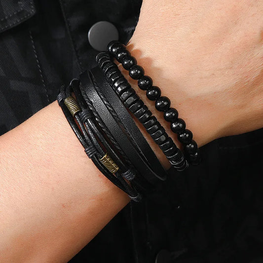 ZORCVENS Classic Hand-Woven Leather Bracelet Multilayer Men Bracelets Punk Beads Bangle for Friend Charm Jewelry Gifts