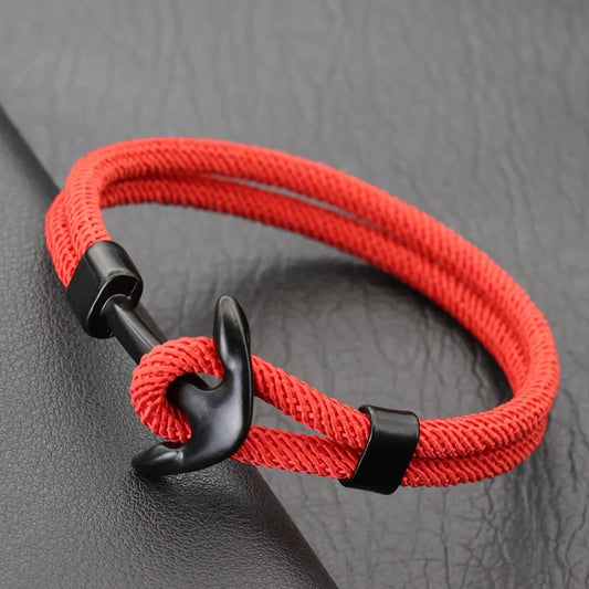 Stylish Nautical Anchor Bracelet For Men Double Layer Grade A 4mm Round Rope Braslet Outdoor Sports Cycling Casual Accessories