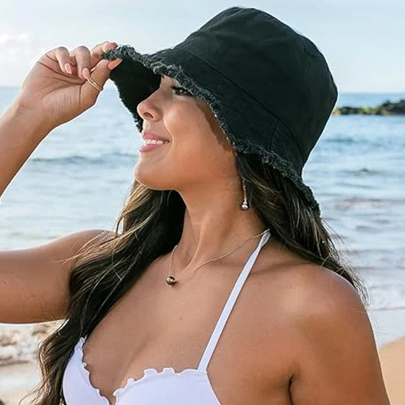 Cotton Fringed Bucket Hat  Soft Fisherman Cap  Aluminum Wire Shape Water Wash  Women's Four Seasons Solid Outing Basin Hat
