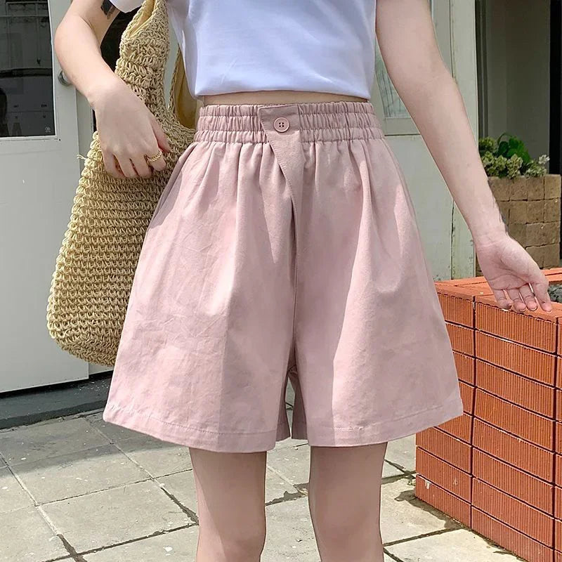 2025 Lady Classic One Button Short Pants Girls Comfortable High Waisted Wash Cotton Shorts Women Korean Casual Vacation Slacks