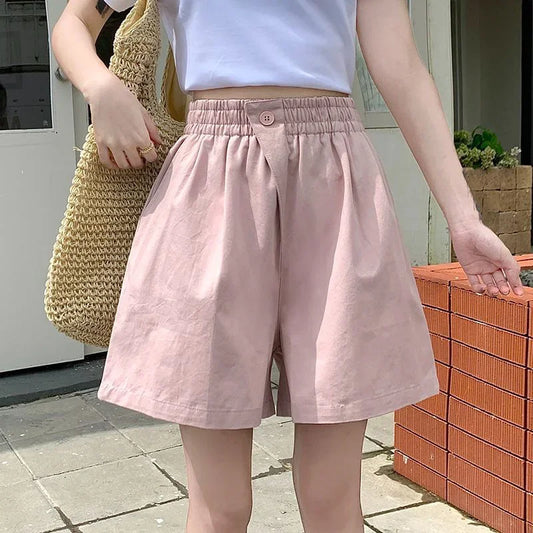 2025 Lady Classic One Button Short Pants Girls Comfortable High Waisted Wash Cotton Shorts Women Korean Casual Vacation Slacks