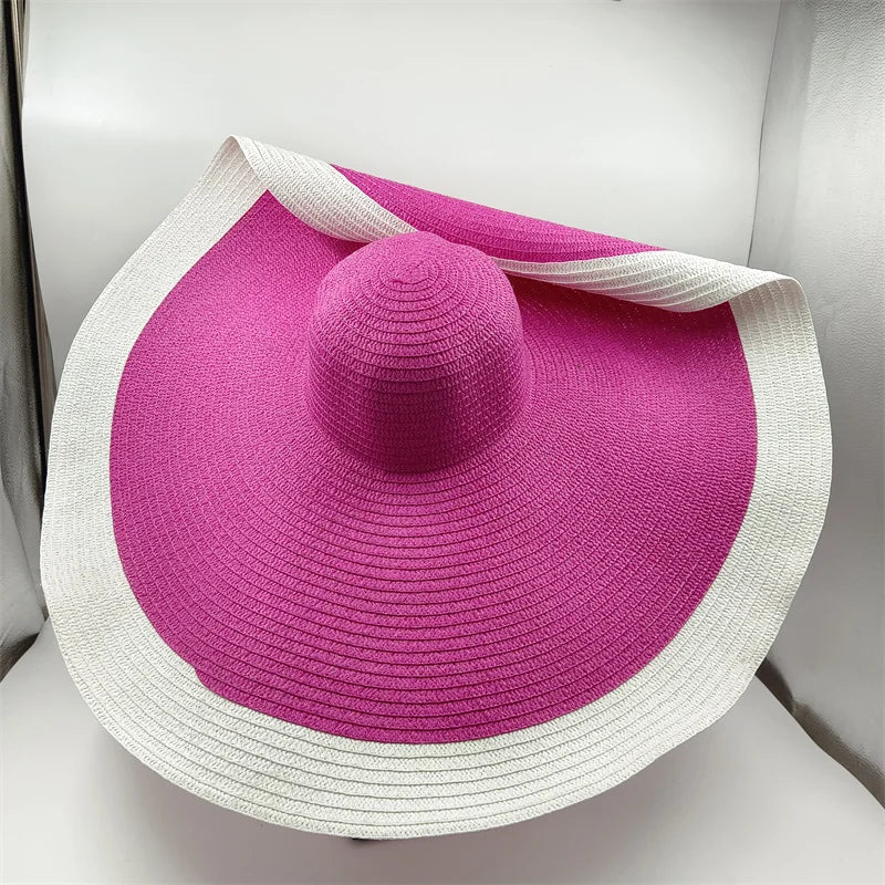 White punk straw hat 25cm large brim hat wholesale sun hat ultra-thin breathable summer sun hat straw hat travel men and women