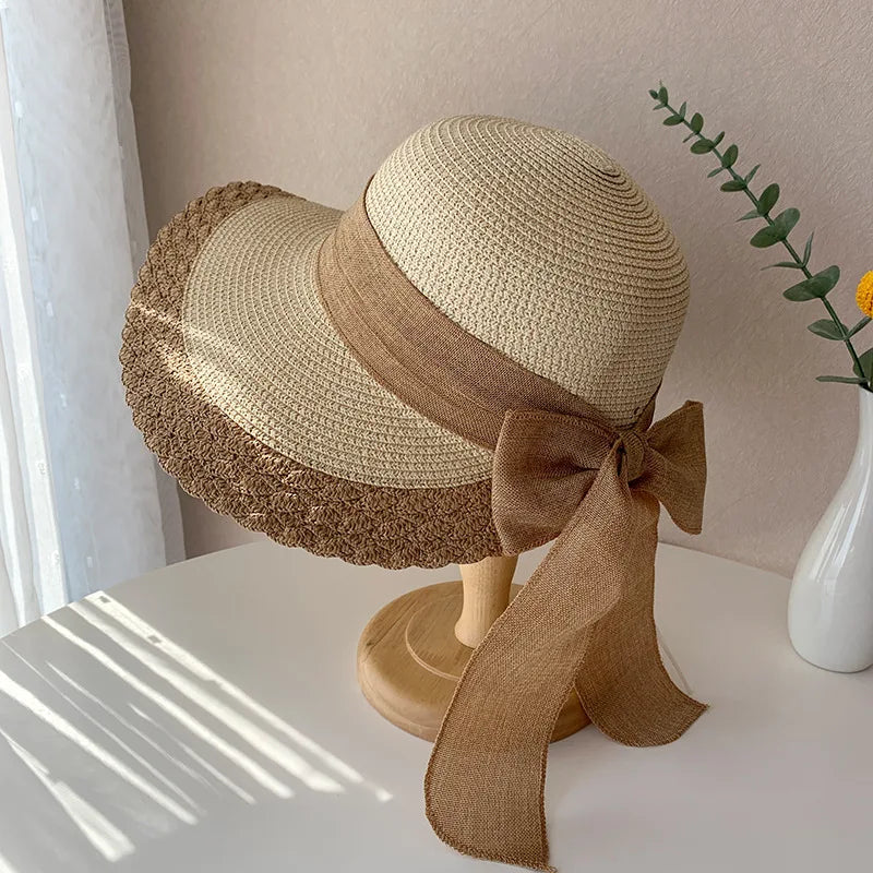 New Straw Hat Summer Women's Beach Big Brim Beach Outdoor Sun Protection and Sunshade Hat Holiday Foldable Straw Hat Sun Hat