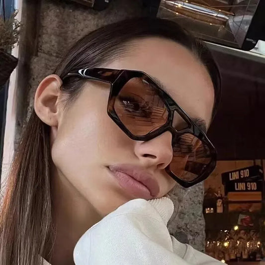 Retro Double Bridges Women's Sunglasses Big Frame Leopard Brown Gradient Eyewear Fashion Luxury Designer Sun Glasses Men Shades
