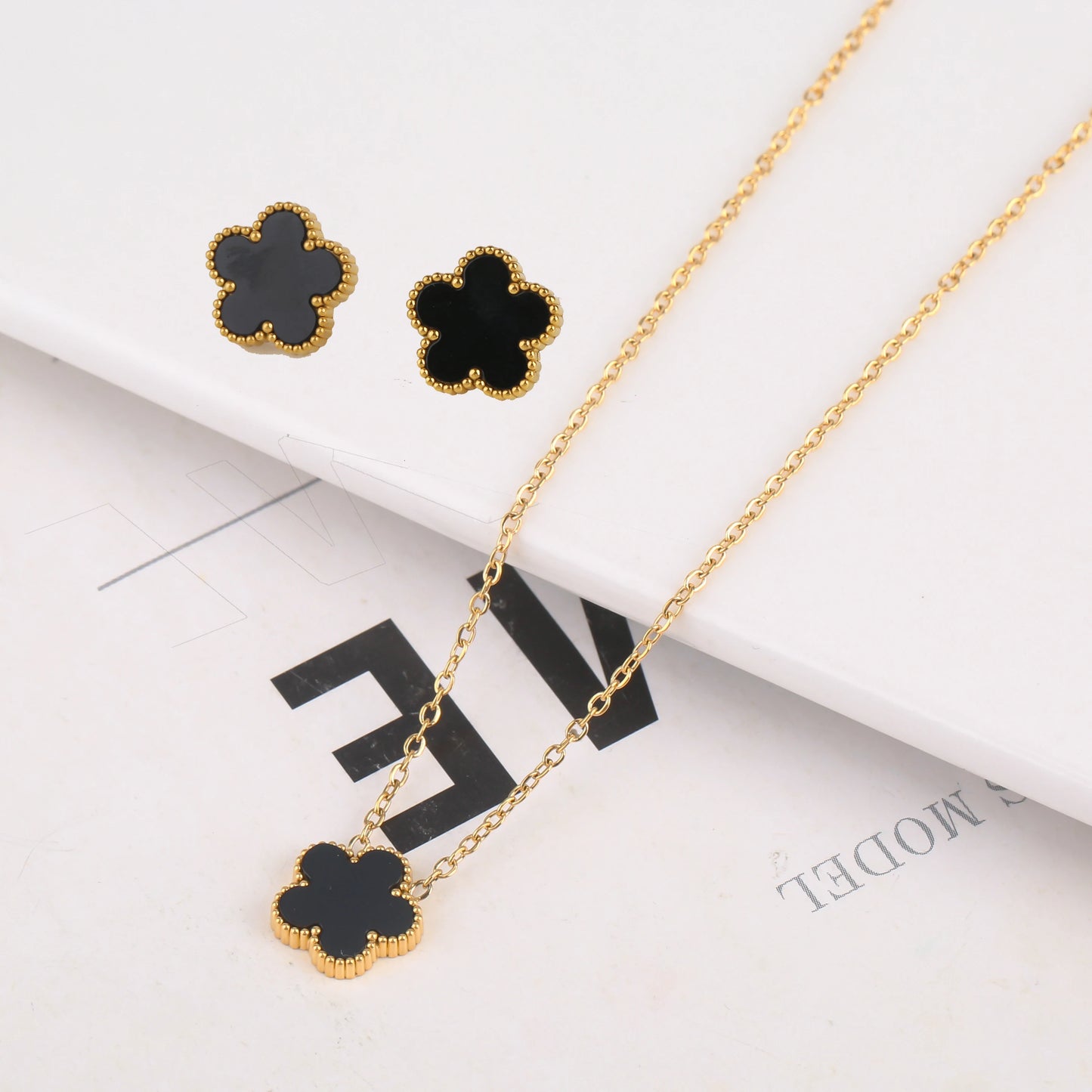 New Design Of Tassel Earrings Plum Blossom Plant Jewelry Set For Women Asymmetrical Stainless Steel Non Fading Clover
