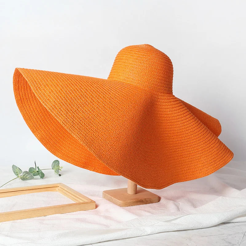 Summer 70cm Large Wide Brim Sun Hats For Women Oversized Beach Hat Foldable Travel Straw Hat Lady UV Protection Sun Shade Hat