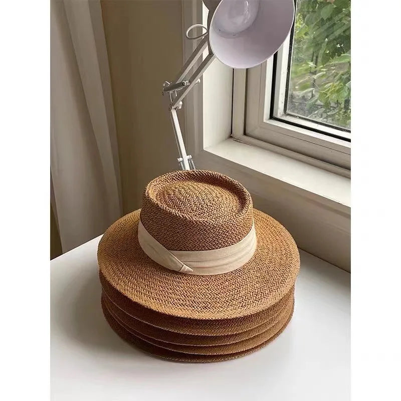 Straw Hat Large Wide Brim for Women Sum Travel Holiday Beach UV Sun Protection Panama Cap Fashion Femme Foldable Visors Hat