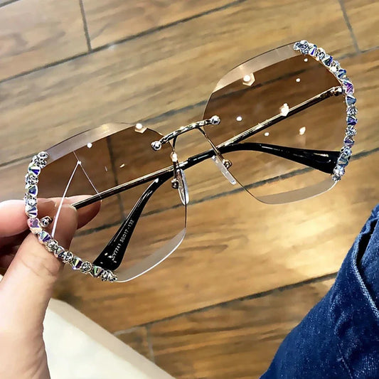2025 Vintage Fashion Oversized Rimless Sunglasses Women Famous Luxury Brand Design Sexy Diamond Square Sun Glasses For Female