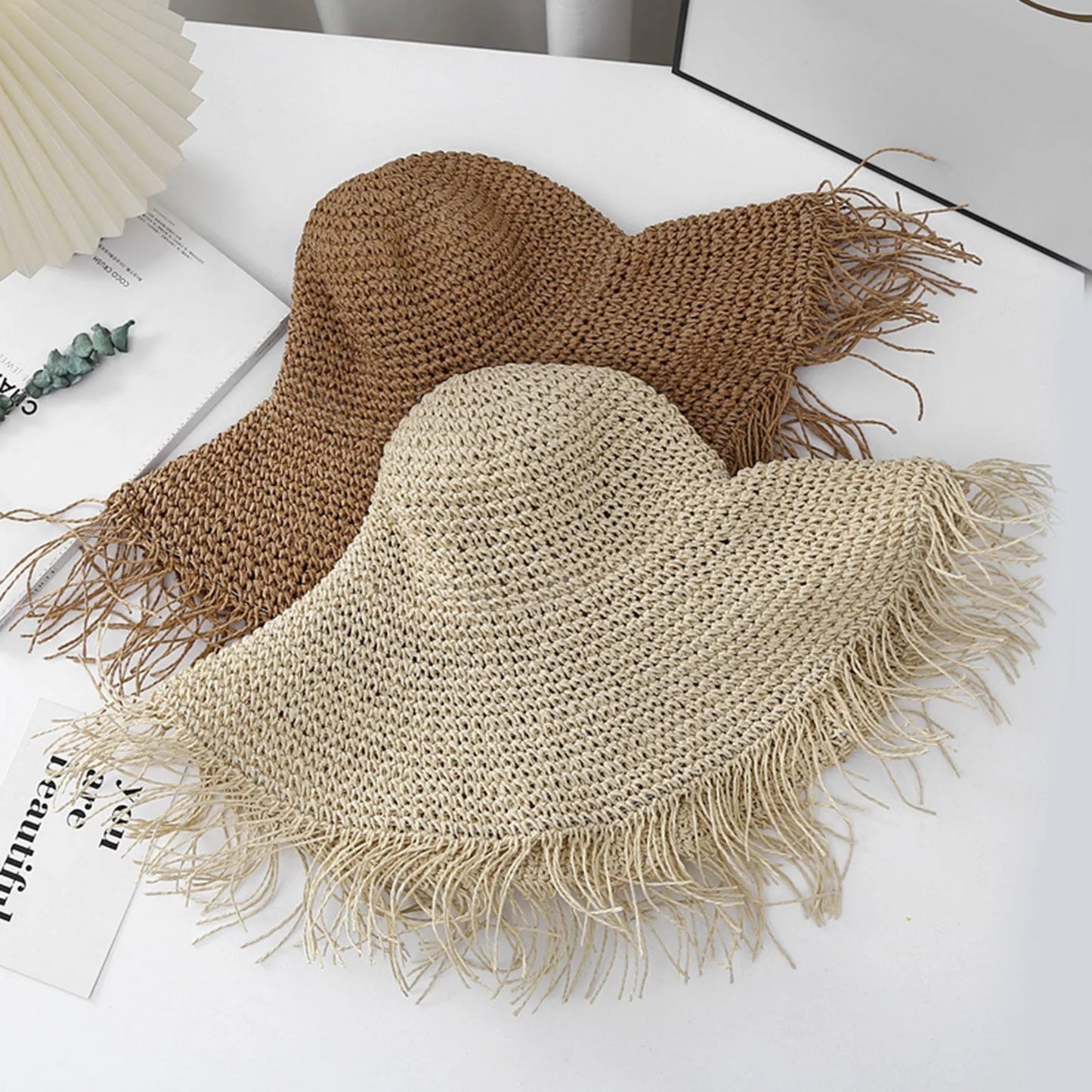 Womens Summer Straw Hats Foldable Sun Visor Hat Wide Large Brim Beach Hats Sunbonnet Fashion Travel Holiday UV Protection Cap