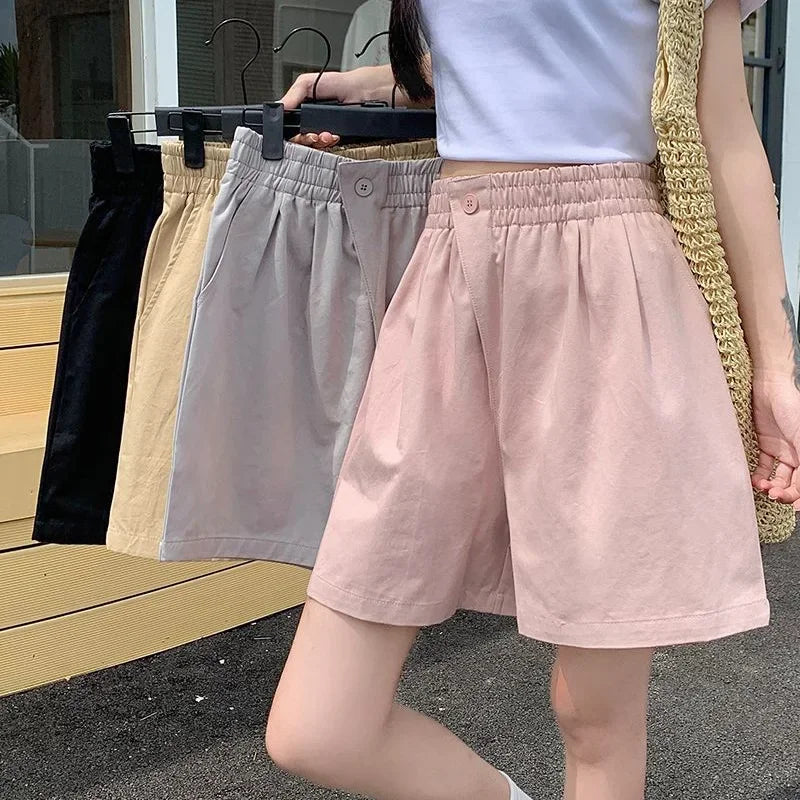 2025 Lady Classic One Button Short Pants Girls Comfortable High Waisted Wash Cotton Shorts Women Korean Casual Vacation Slacks