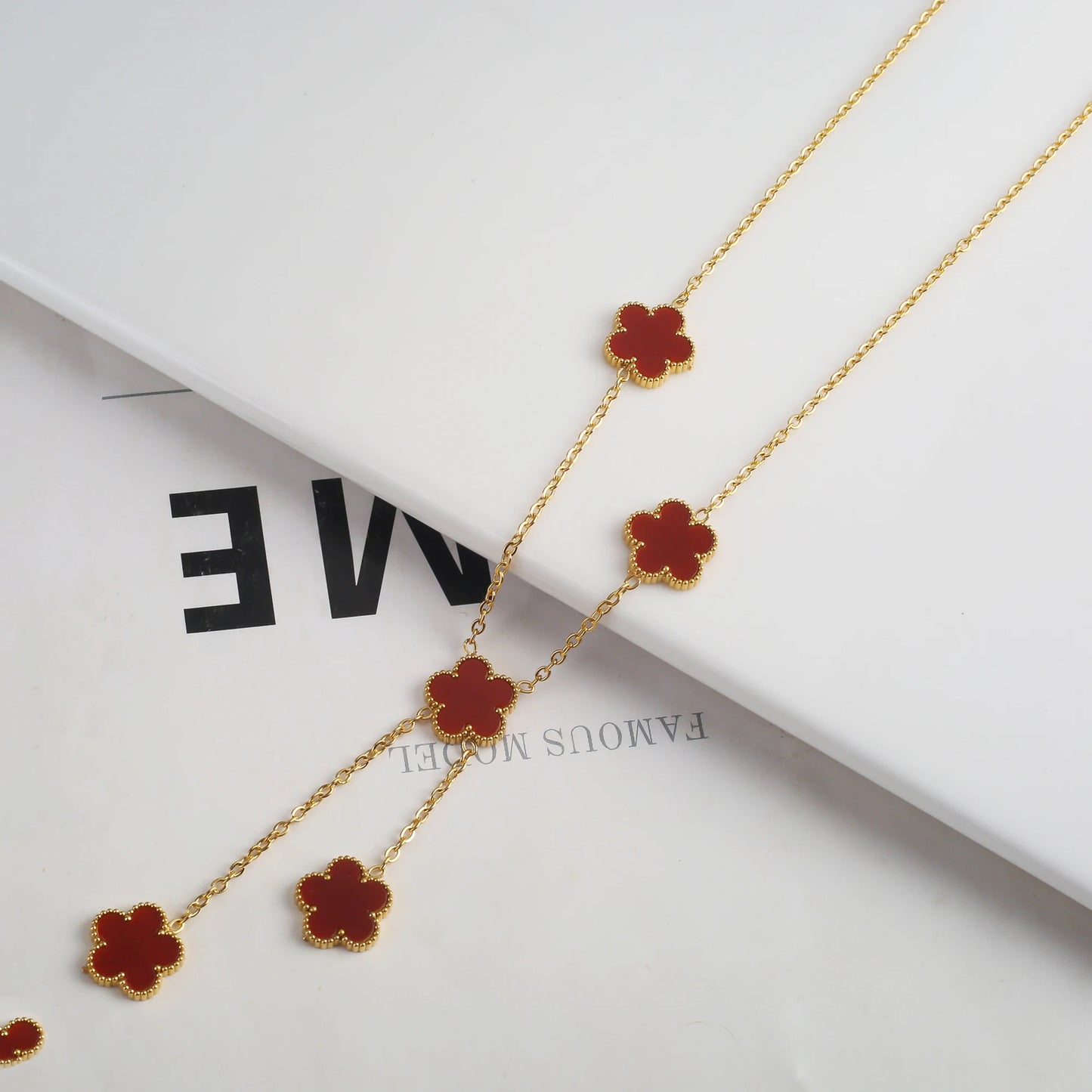 New Design Of Tassel Earrings Plum Blossom Plant Jewelry Set For Women Asymmetrical Stainless Steel Non Fading Clover