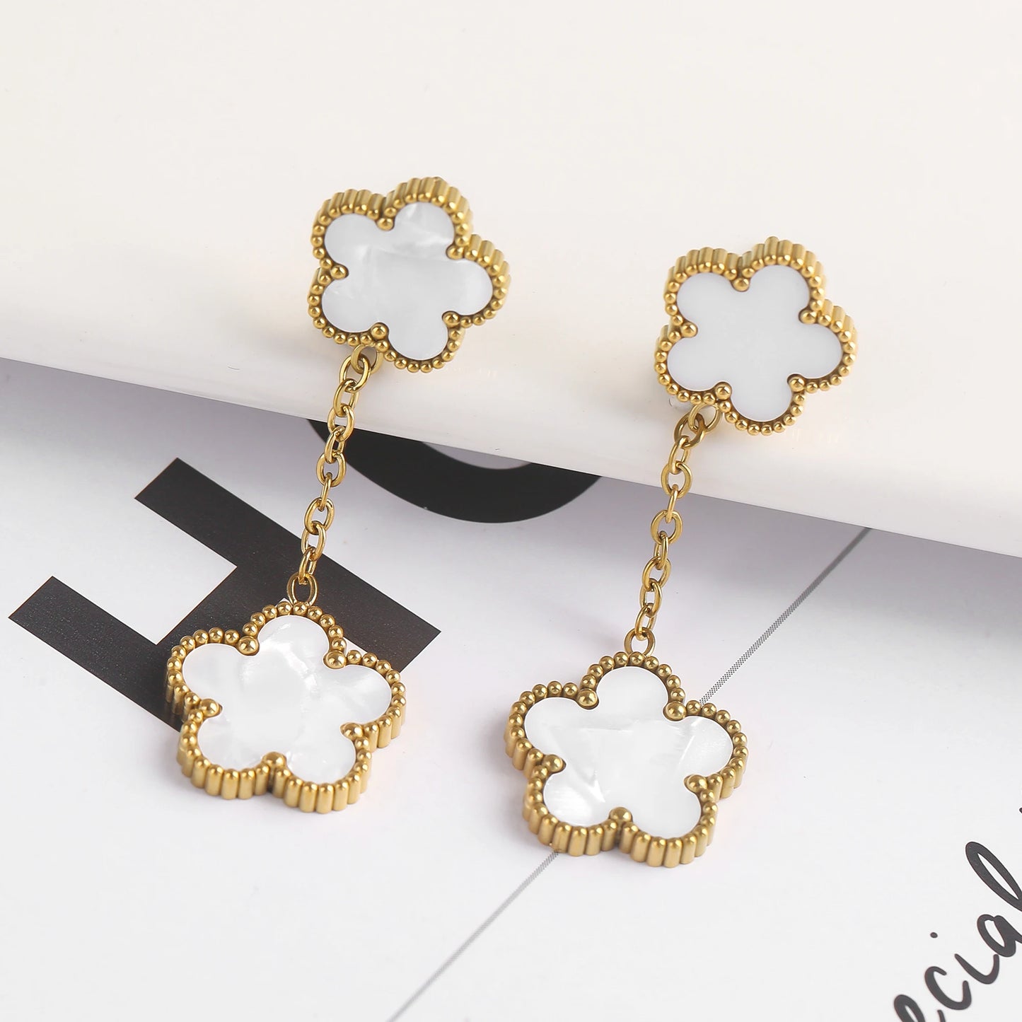 New Design Of Tassel Earrings Plum Blossom Plant Jewelry Set For Women Asymmetrical Stainless Steel Non Fading Clover