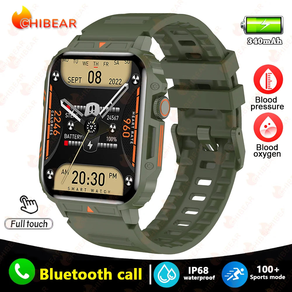 2024 New 1.95 Outdoor Military Man Smart Watch Men Bluetooth Call Smartwatch Men For Android IOS IP68 Waterproof Ftiness Watches