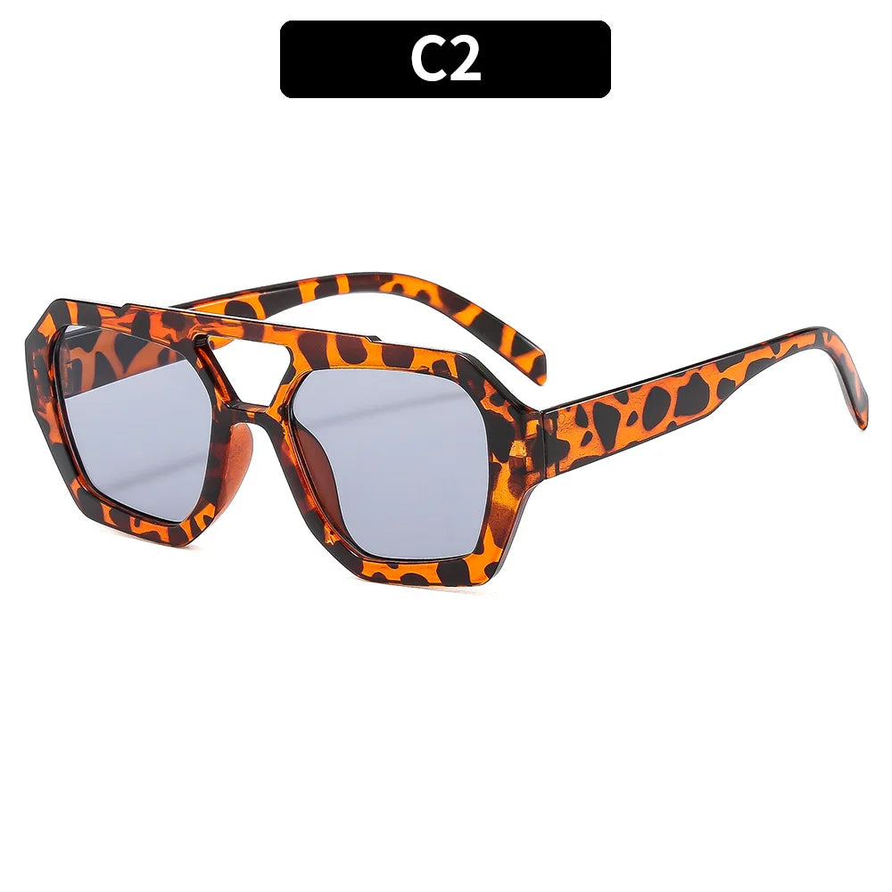 Retro Double Bridges Women's Sunglasses Big Frame Leopard Brown Gradient Eyewear Fashion Luxury Designer Sun Glasses Men Shades