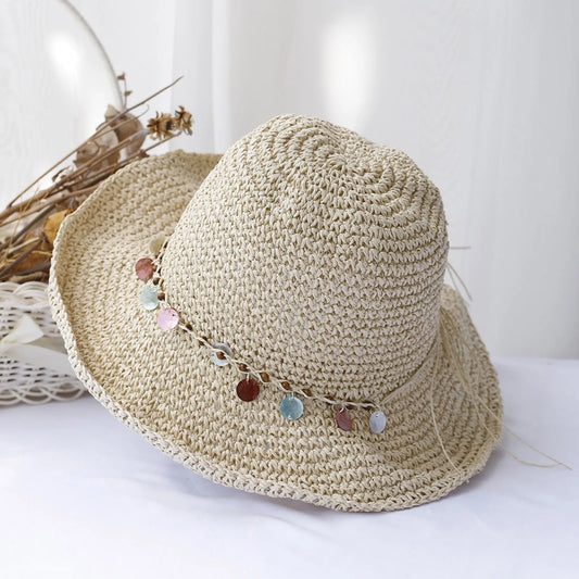 Beach Summer Sunblock Straw Hats Small Bucket Women Holiday Fresh Strap for For Beach Hat for Men Foldable Vacation Wear