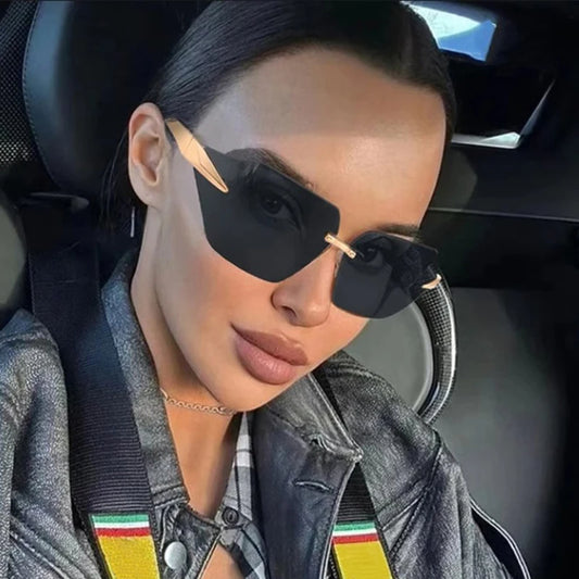 Unique Metal Rimless Sunglasses For Women Men Fashion Black Hip Hop Punk Sun Glasses For Female Irregular Cool Girl Shades UV400