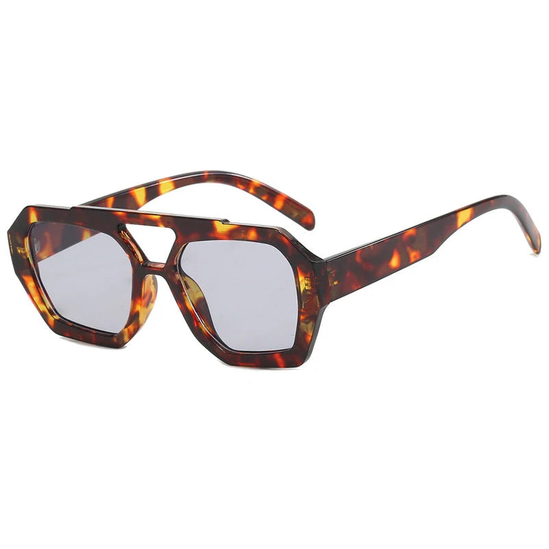 Retro Double Bridges Women's Sunglasses Big Frame Leopard Brown Gradient Eyewear Fashion Brand Designer Sun Glasses Men Shades