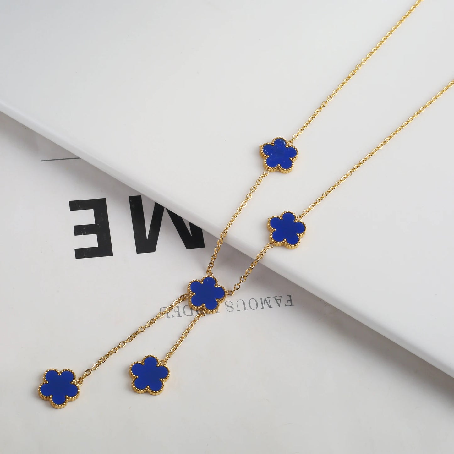 New Design Of Tassel Earrings Plum Blossom Plant Jewelry Set For Women Asymmetrical Stainless Steel Non Fading Clover