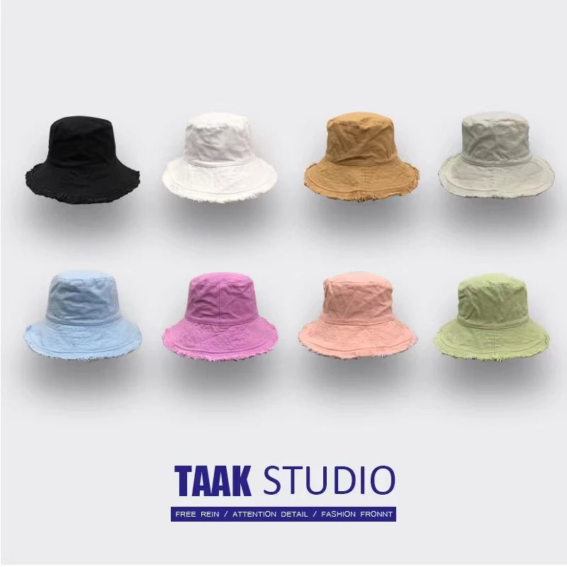 MAXSITIU Cotton Fringed Fisherman Cap Soft Aluminum Wire Shape Water Wash Bucket Hat Women's Four Seasons Solid Outing Basin Hat