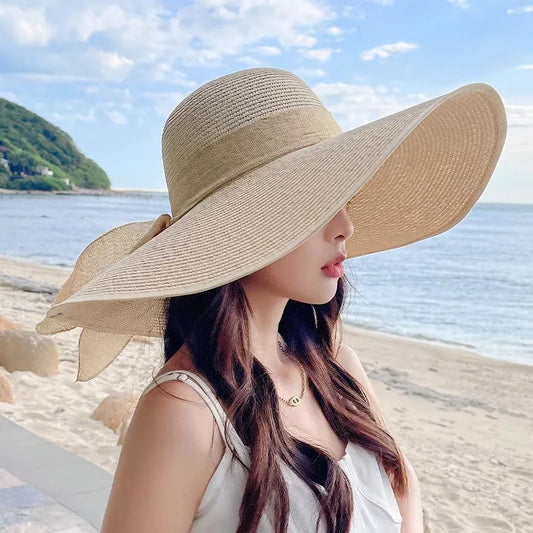 Summer Women's Sun Hat Extra Wide Brim Foldable Polyester Woven Craft Perfect for Sun Protection at the Beach