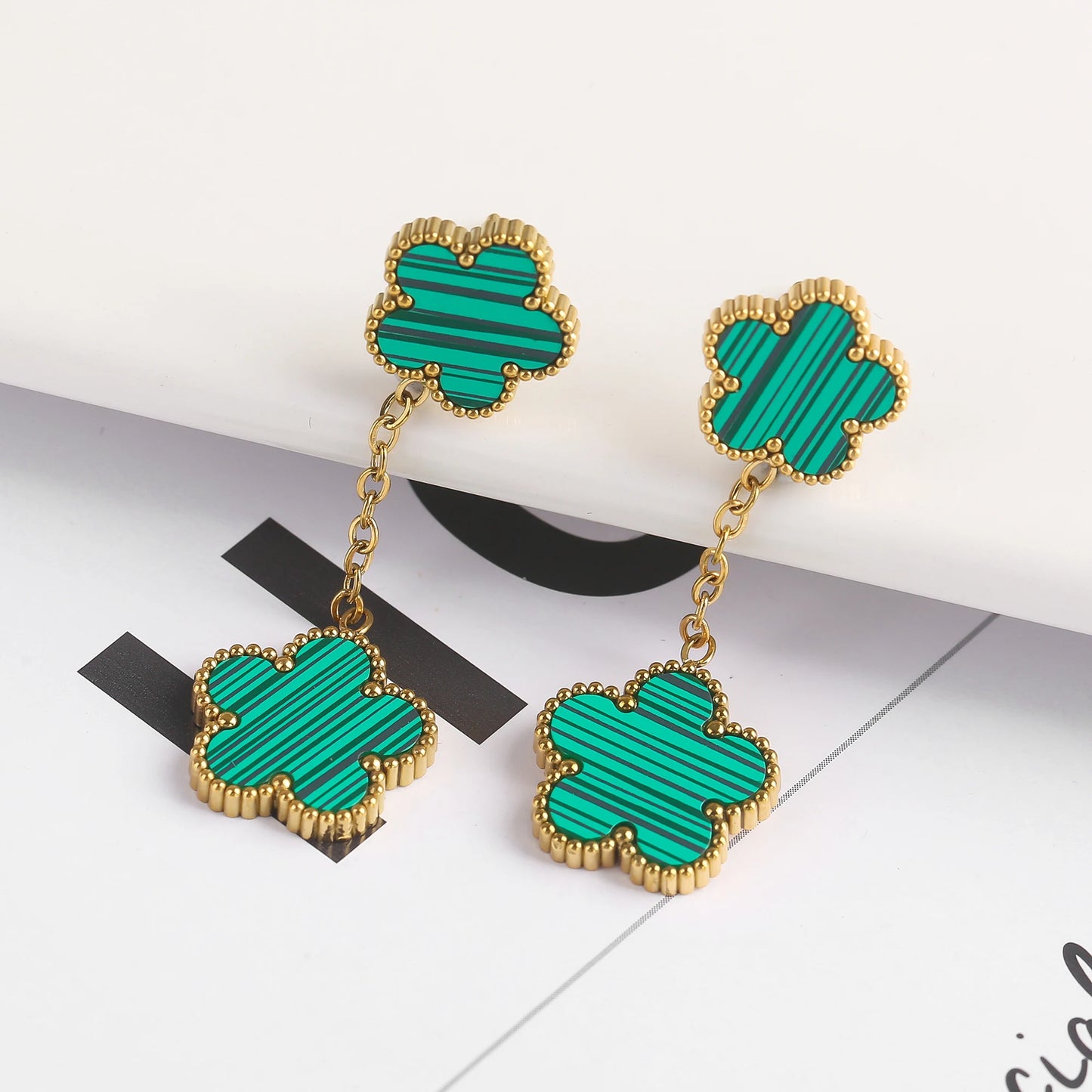 New Design Of Tassel Earrings Plum Blossom Plant Jewelry Set For Women Asymmetrical Stainless Steel Non Fading Clover