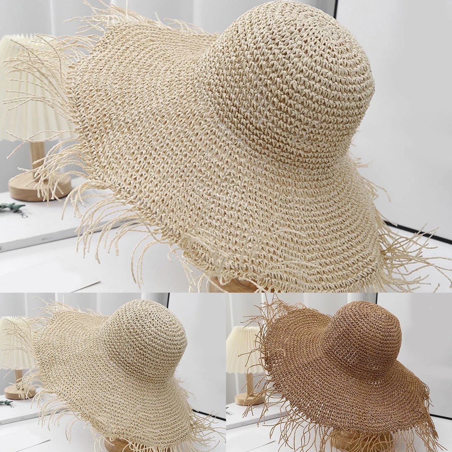 Womens Summer Straw Hats Foldable Sun Visor Hat Wide Large Brim Beach Hats Sunbonnet Fashion Travel Holiday UV Protection Cap
