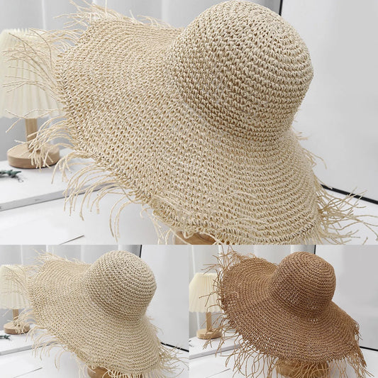 Womens Summer Straw Hats Foldable Sun Visor Hat Wide Large Brim Beach Hats Sunbonnet Fashion Travel Holiday UV Protection Cap